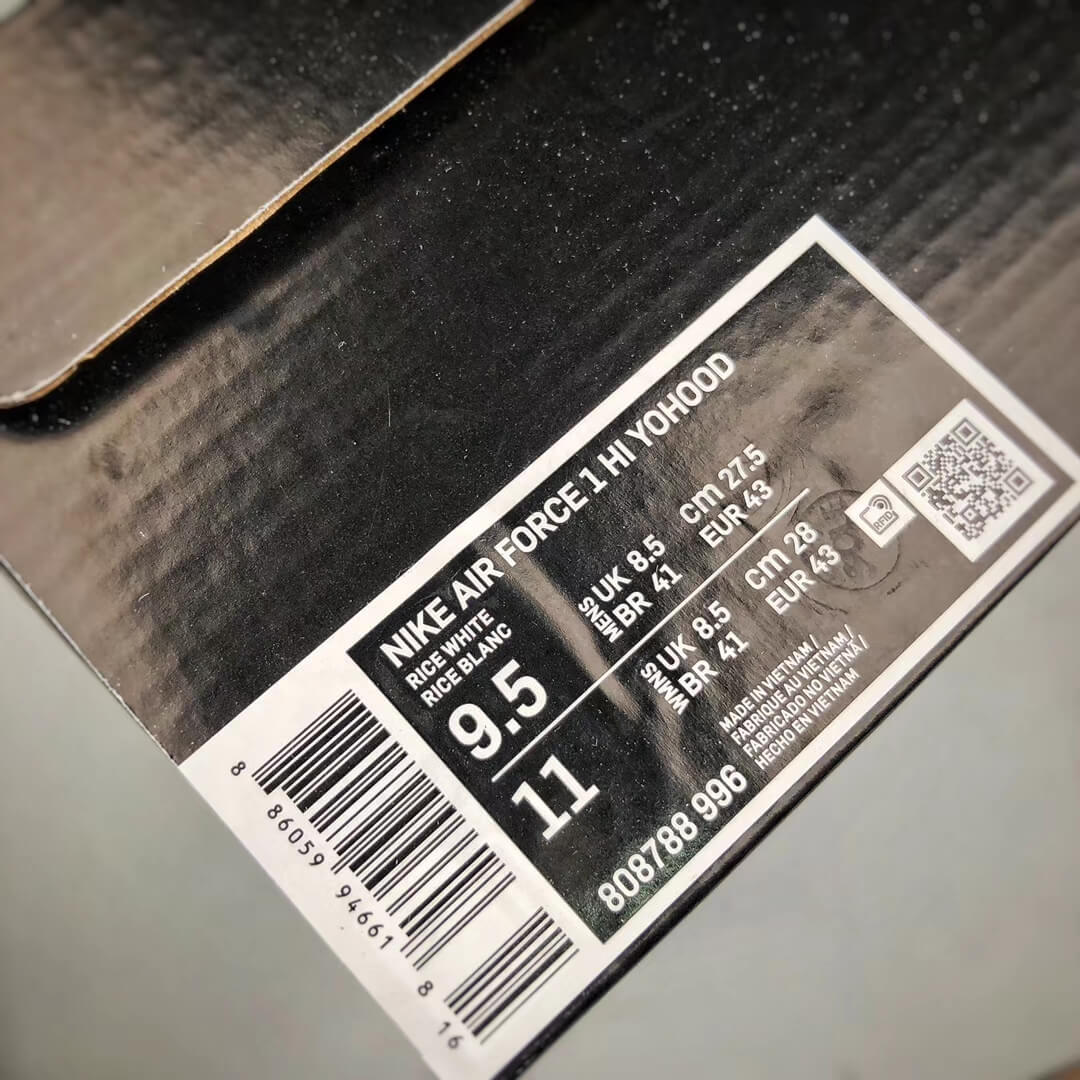 The Nike Air Force 1 Hi Yohood Rice White Rice Blanc RFID Tag Low Top Sneaker RepShoes 10