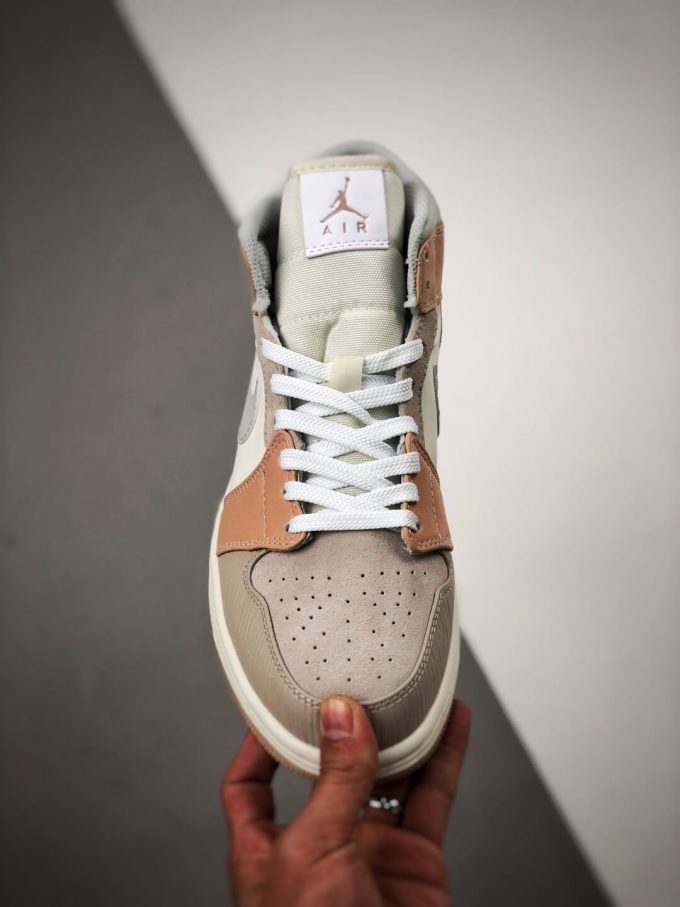 The Nike Air Jordan 1 Mid Milan City Pack Beige Leather Upper Tan Suede Toe Top Replica Sneakers 03