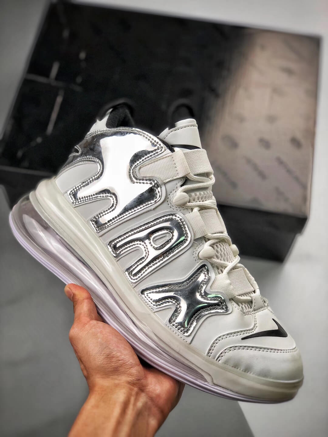 The Air More Uptempo Max 720 QS 1 White Chrome Black Basketball Sneaker Air Max 720 Repshoes – The Quality Replica Sneakers Supplier in China