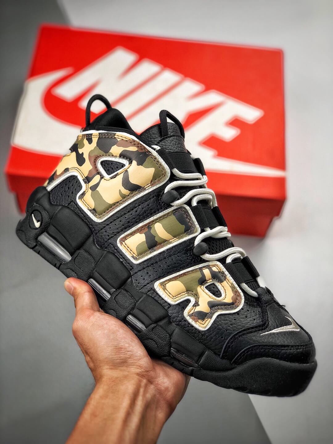 nike air more uptempo black camo