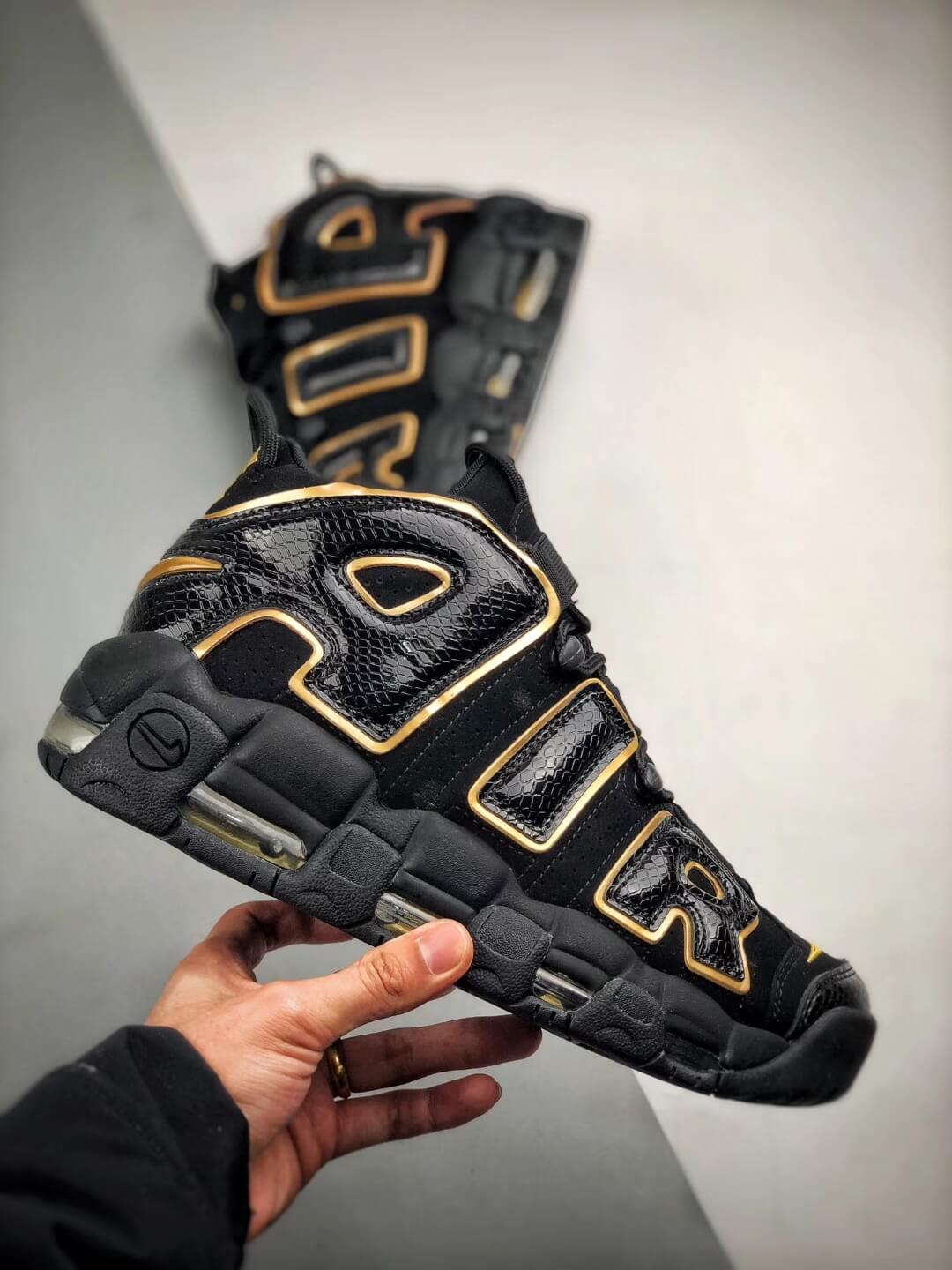 nike air uptempo black gold