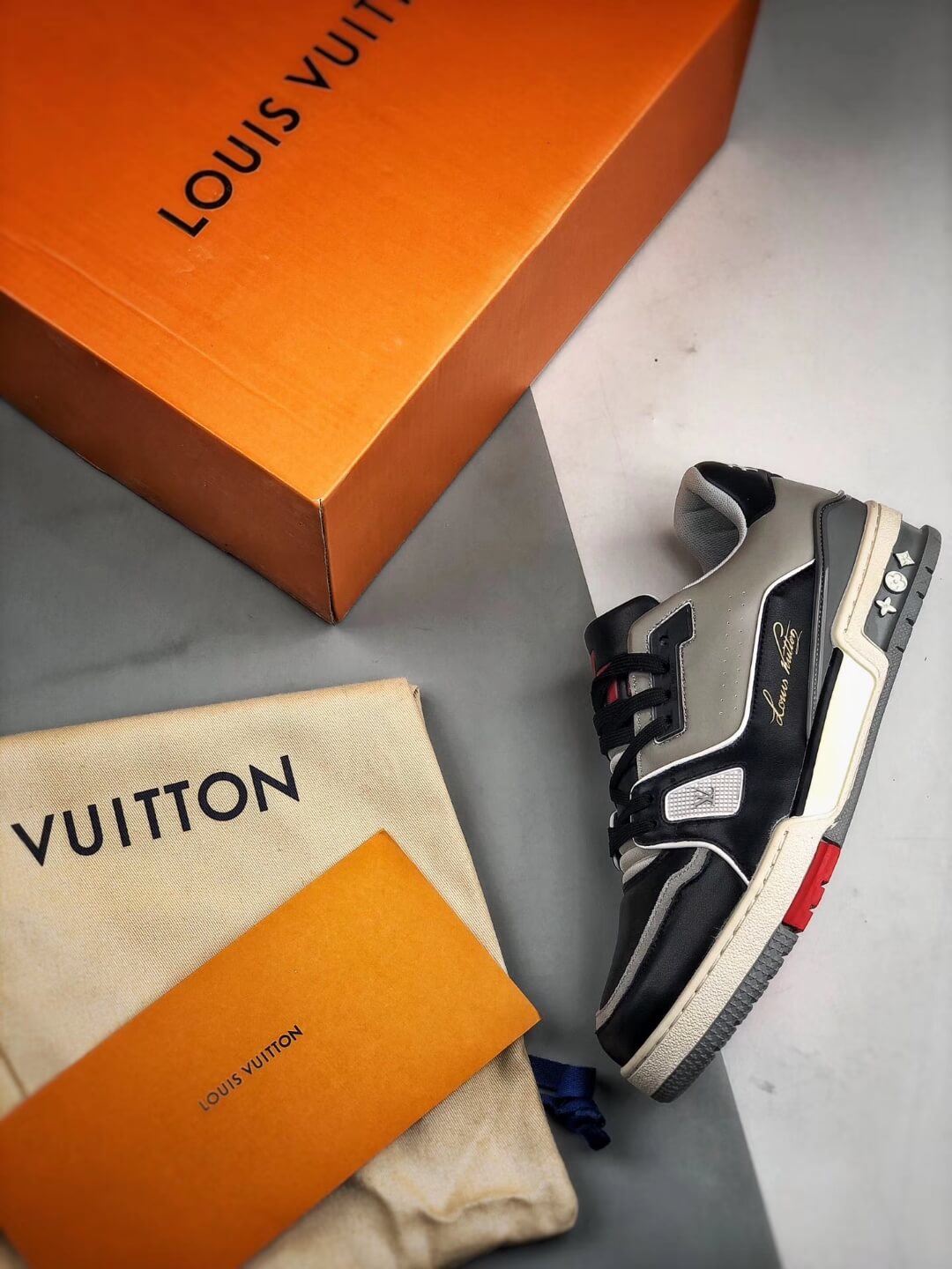 The Virgil Abloh Louis Vuitton LV Trainer Sneaker Boot #54 Black Grey RepSneaker – The Quality ...