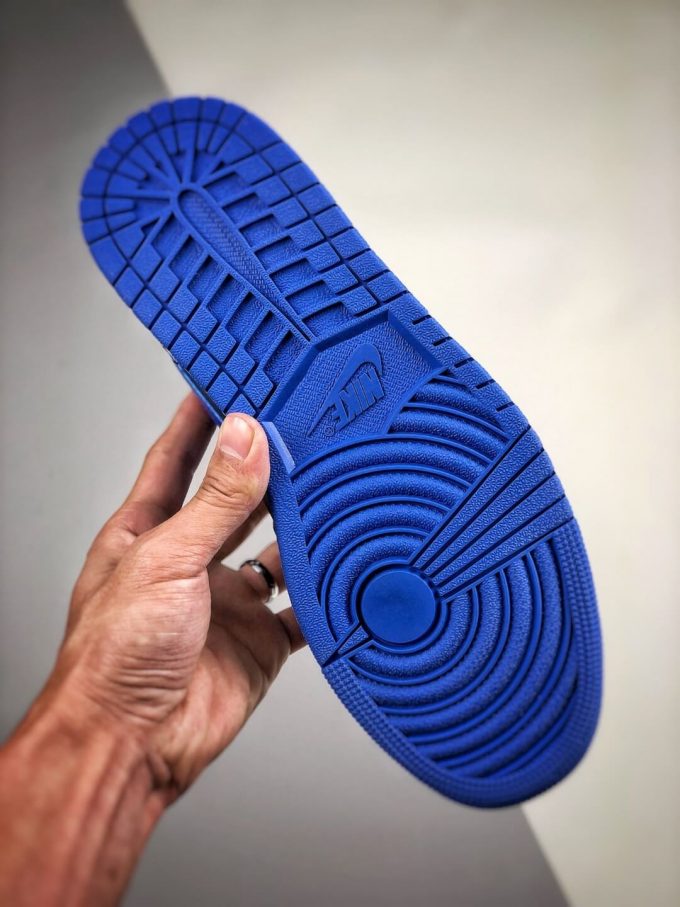 The Air Jordan 1 Mid Black Hyper Royal Sneaker Black Leather Upper Swoosh Royal Blue Nike Logo Wing Jumpman Repshoes 06