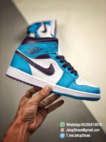 The Air Jordan 1 Mid Hornets Blue Lagoon and Grand Purple Leather Upper Jordan Wings Logo Repsneakers 02