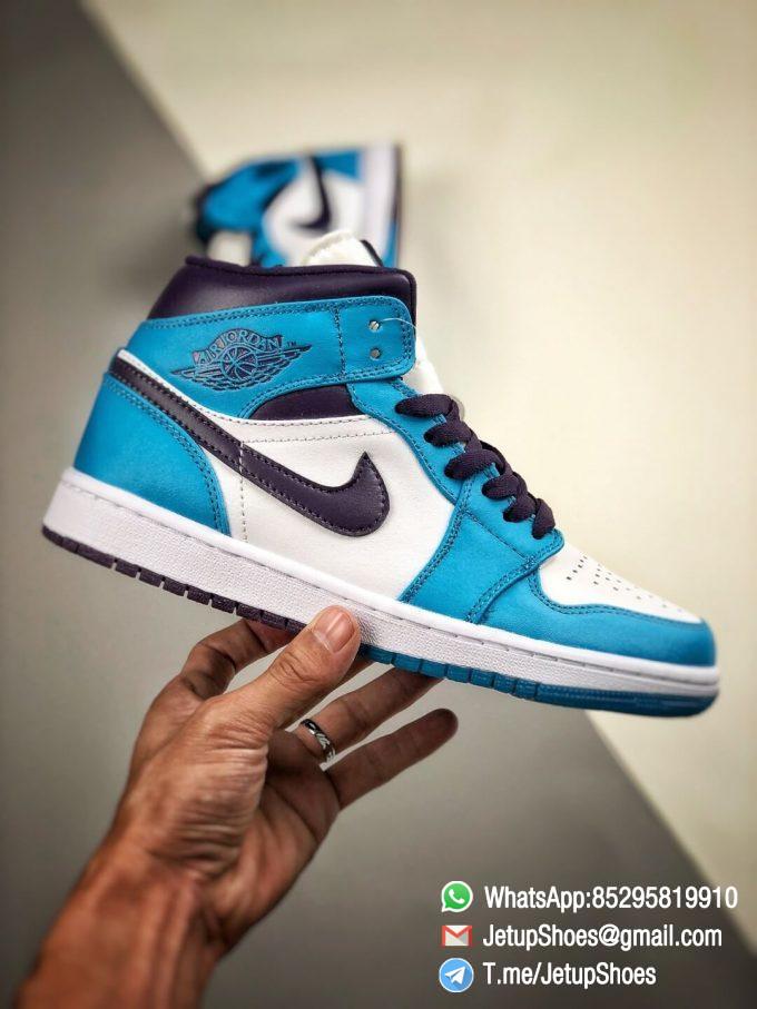 The Air Jordan 1 Mid Hornets Blue Lagoon and Grand Purple Leather Upper Jordan Wings Logo Repsneakers 02