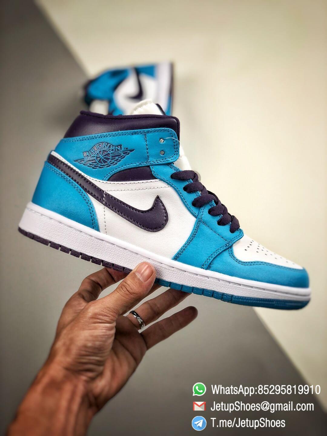 The Air Jordan 1 Mid Hornets Blue Lagoon and Grand Purple Leather Upper Jordan Wings Logo Repsneakers 02