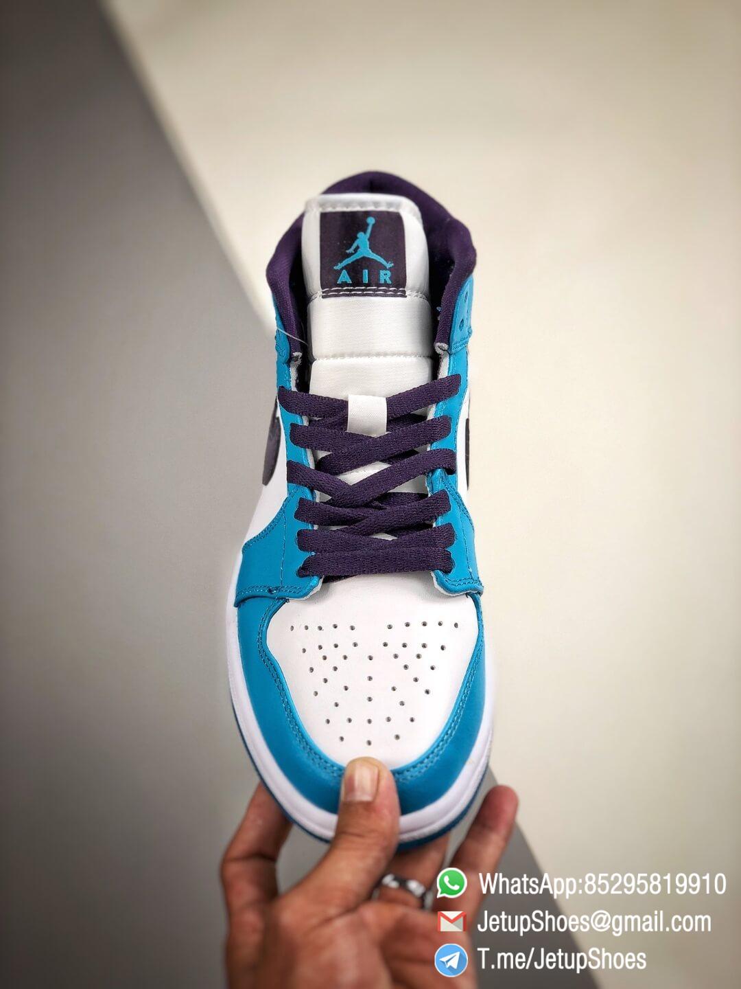 The Air Jordan 1 Mid Hornets Blue Lagoon and Grand Purple Leather Upper Jordan Wings Logo Repsneakers 03 The Air Jordan 1 Mid Hornets Blue Lagoon and Grand Purple Leather Upper Jordan Wings Logo Repsneakers 03