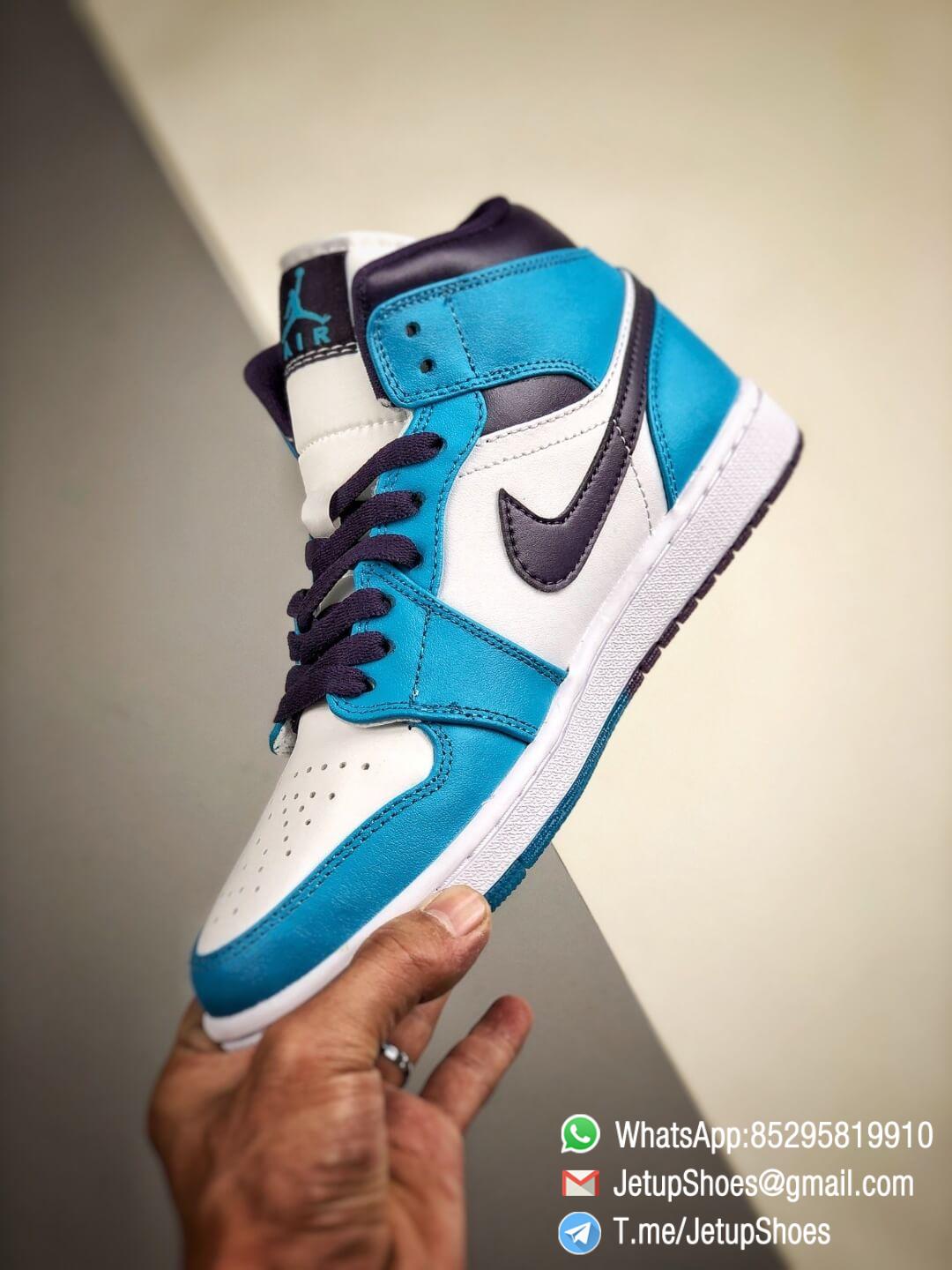 The Air Jordan 1 Mid Hornets Blue Lagoon and Grand Purple Leather Upper Jordan Wings Logo Repsneakers 04