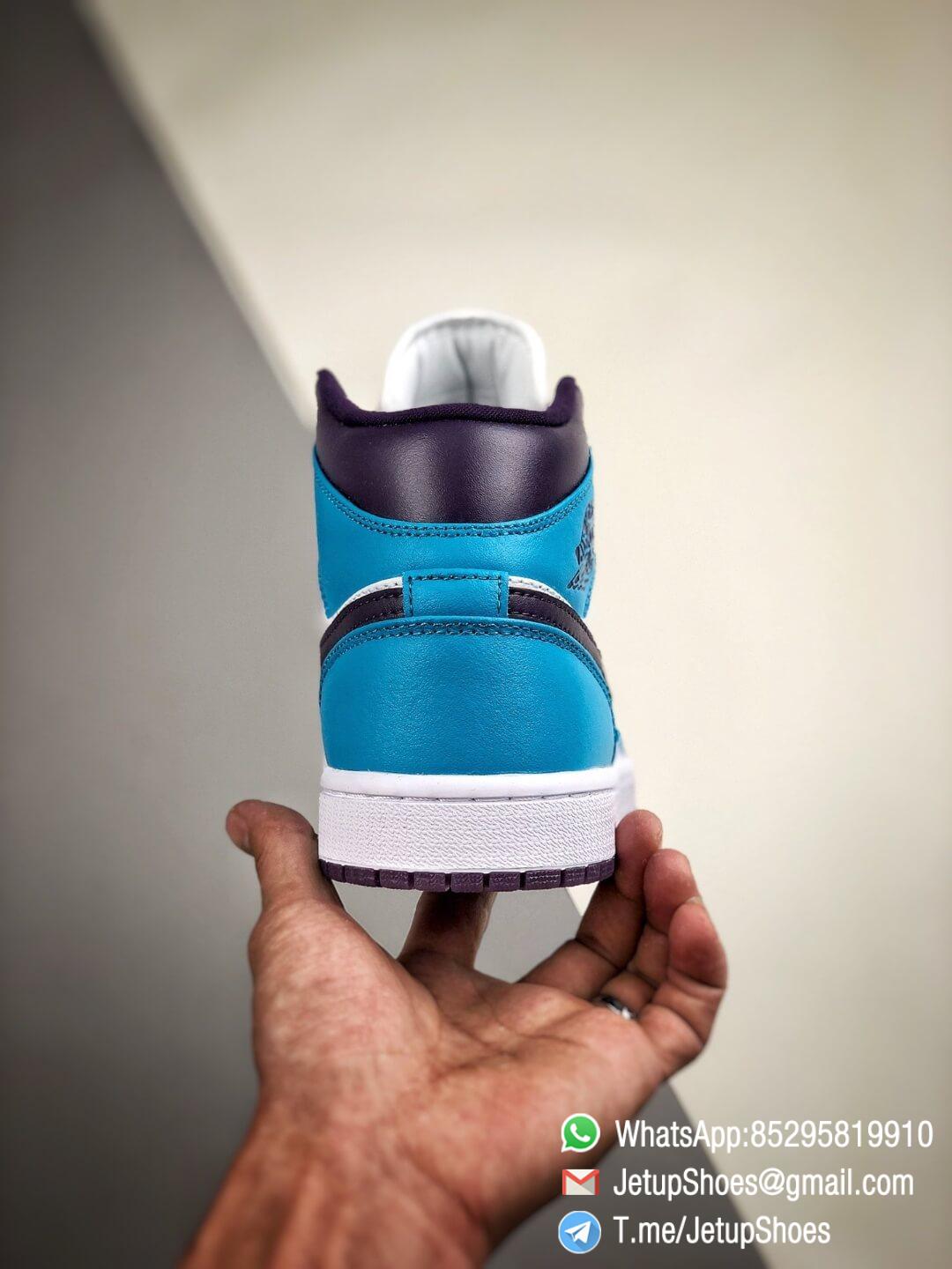 The Air Jordan 1 Mid Hornets Blue Lagoon and Grand Purple Leather Upper Jordan Wings Logo Repsneakers 07