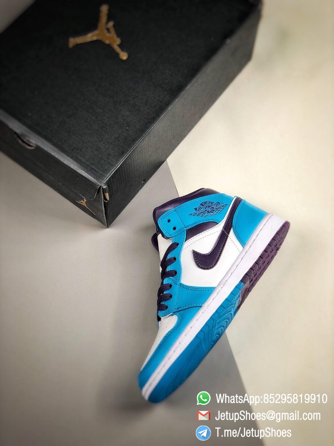 The Air Jordan 1 Mid Hornets Blue Lagoon and Grand Purple Leather Upper Jordan Wings Logo Repsneakers 09 The Air Jordan 1 Mid Hornets Blue Lagoon and Grand Purple Leather Upper Jordan Wings Logo Repsneakers 09