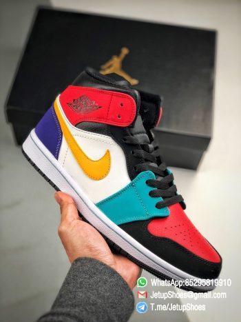 The Air Jordan 1 Mid Multi Color Sneaker Red and Red on Toe and Collar Orange Swoosh Nike Logo Repshoes 01