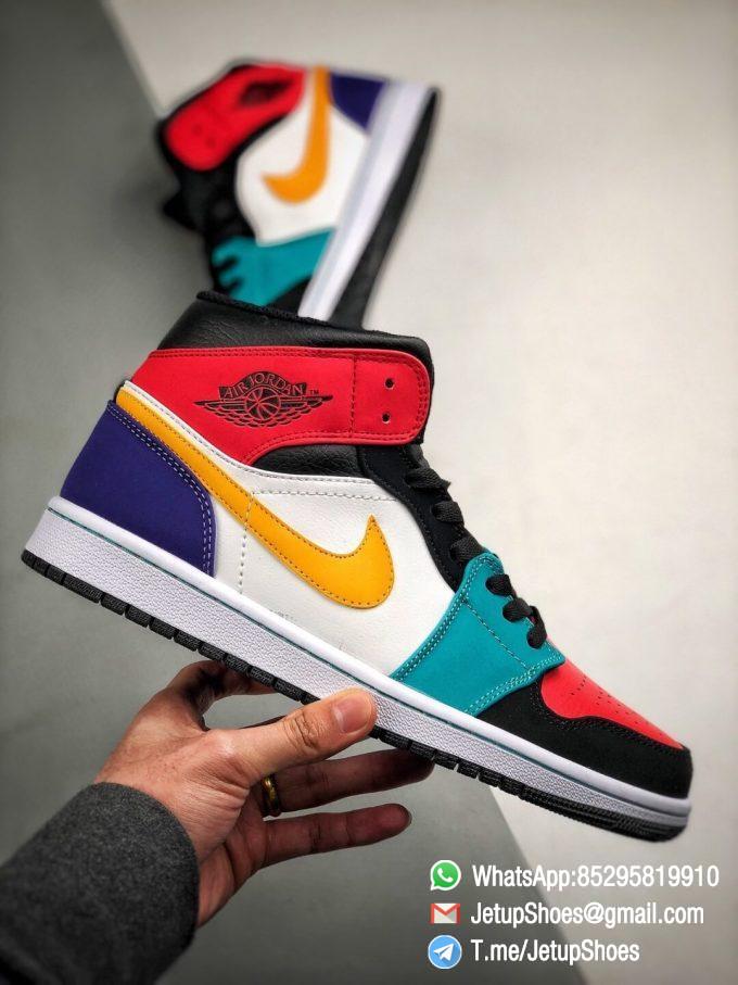 The Air Jordan 1 Mid Multi Color Sneaker Red and Red on Toe and Collar Orange Swoosh Nike Logo Repshoes 02