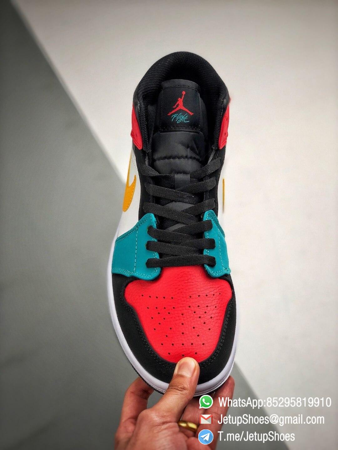 The Air Jordan 1 Mid Multi Color Sneaker Red and Red on Toe and Collar Orange Swoosh Nike Logo Repshoes 03 The Air Jordan 1 Mid Multi Color Sneaker Red and Red on Toe and Collar Orange Swoosh Nike Logo Repshoes 03