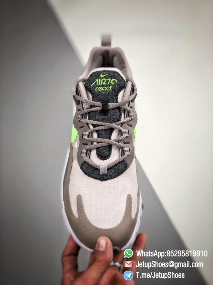 The Nike Air Max 270 React White Grey Silver Green RepSneaker Summit White Upper Grey Fringe Greey Nike Logo 03