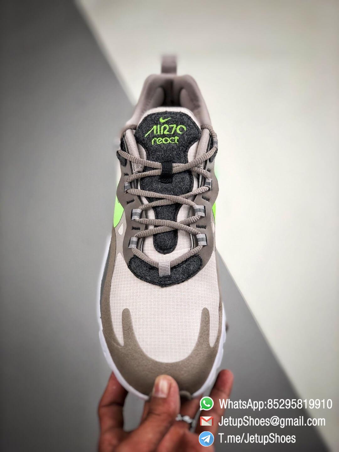 The Nike Air Max 270 React White Grey Silver Green RepSneaker Summit White Upper Grey Fringe Greey Nike Logo 03