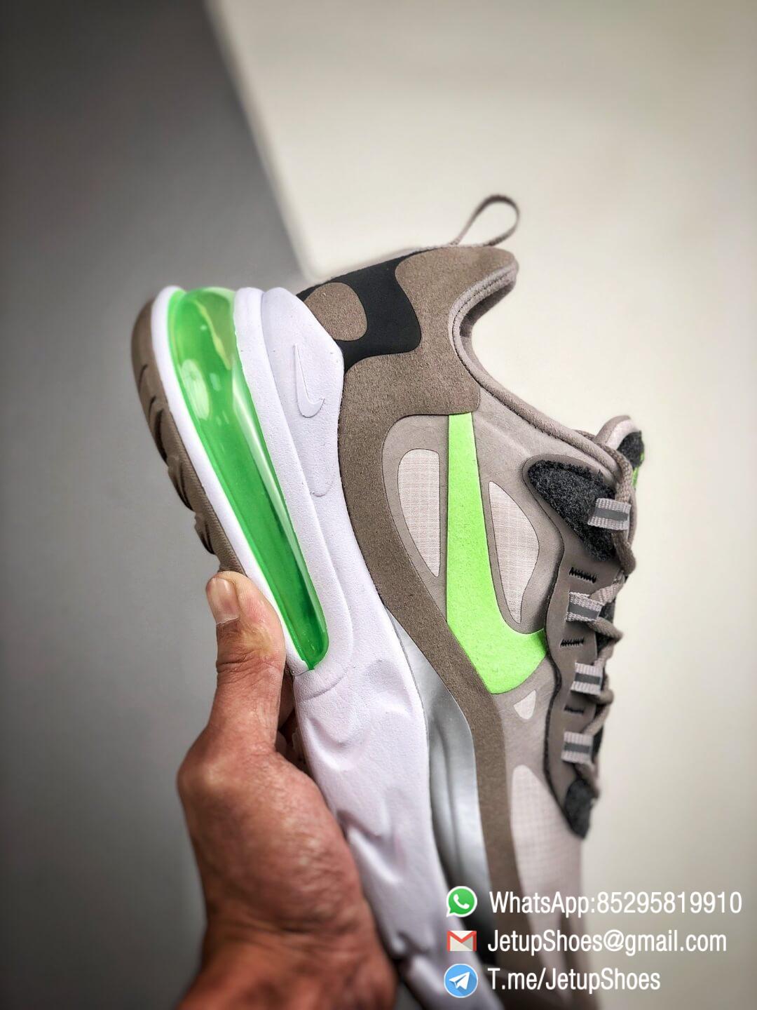 The Nike Air Max 270 React White Grey Silver Green RepSneaker Summit White Upper Grey Fringe Greey Nike Logo 05