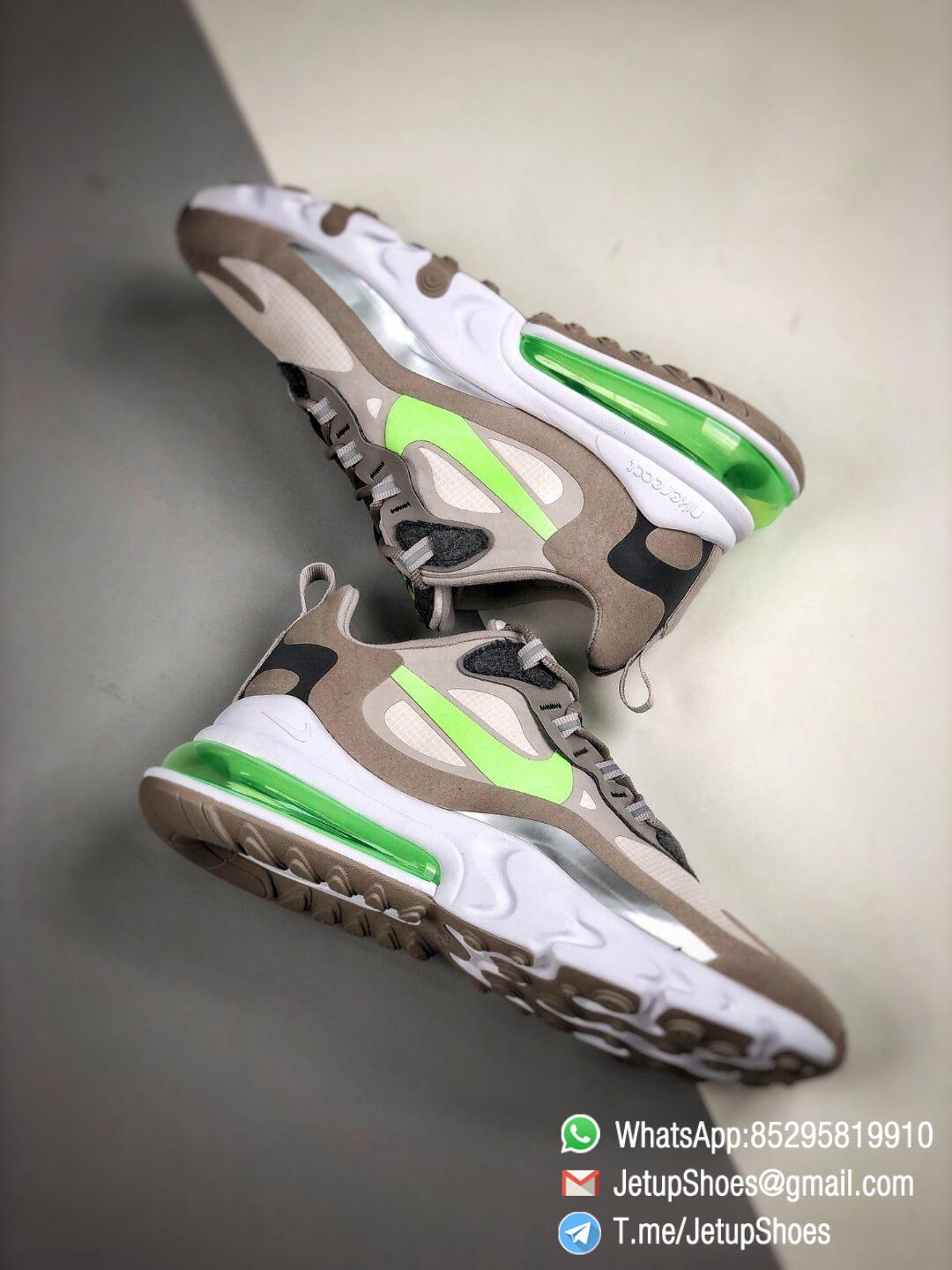 The Nike Air Max 270 React White Grey Silver Green RepSneaker Summit White Upper Grey Fringe Greey Nike Logo 08