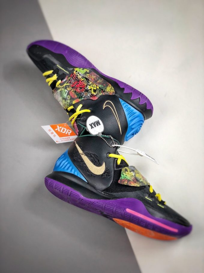 The Nike Kyrie 6 Chinese New Year Sneaker Multicolor Graphic Black Mesh Leather Upper Purple Outsole Replica Shoes 08