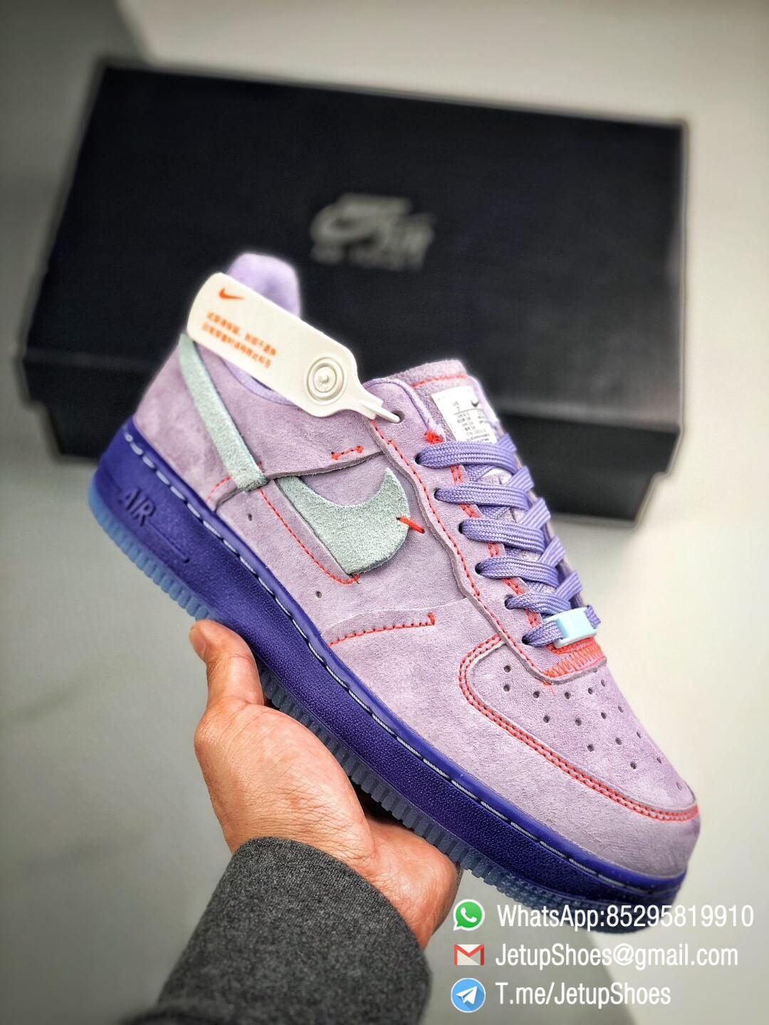 The Nike Wmns Air Force 1 Low LX Purple Agate Suede Upper Orange Stitches Ocean Blue Outsoles Repsneaker 01