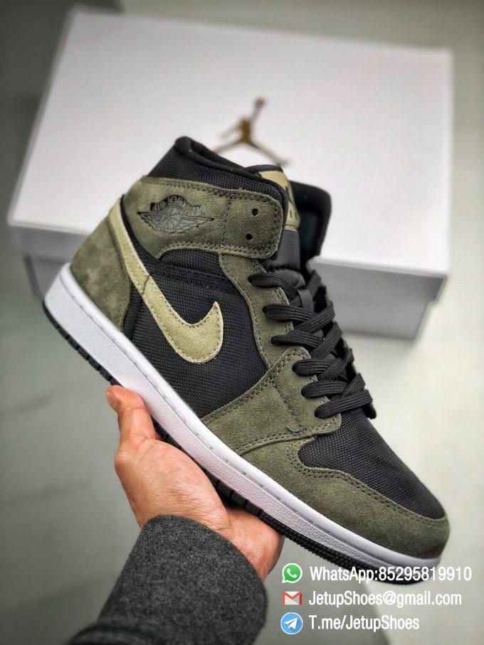 The Nike Wmns Air Jordan 1 Mid Olive Black Mesh Underlay Olive Tan Suede Overlay Repshoes 01