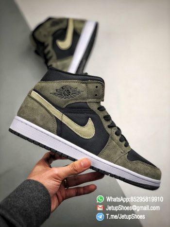 The Nike Wmns Air Jordan 1 Mid Olive Black Mesh Underlay Olive Tan Suede Overlay Repshoes 02