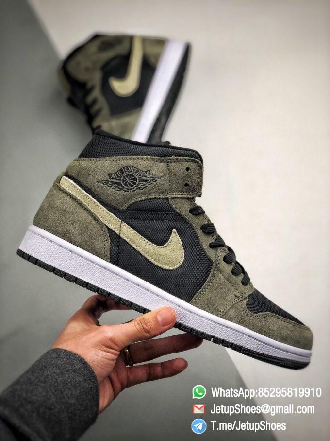 The Nike Wmns Air Jordan 1 Mid Olive Black Mesh Underlay Olive Tan Suede Overlay Repshoes 02