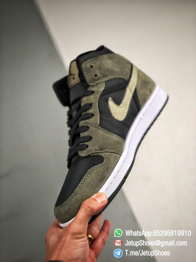 The Nike Wmns Air Jordan 1 Mid Olive Black Mesh Underlay Olive Tan Suede Overlay Repshoes 04