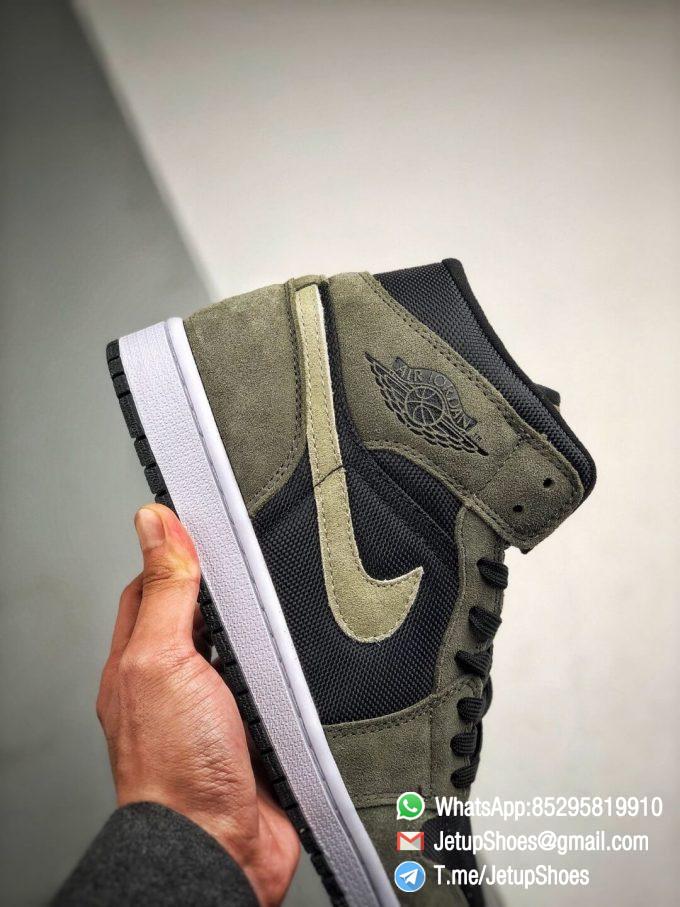 The Nike Wmns Air Jordan 1 Mid Olive Black Mesh Underlay Olive Tan Suede Overlay Repshoes 05