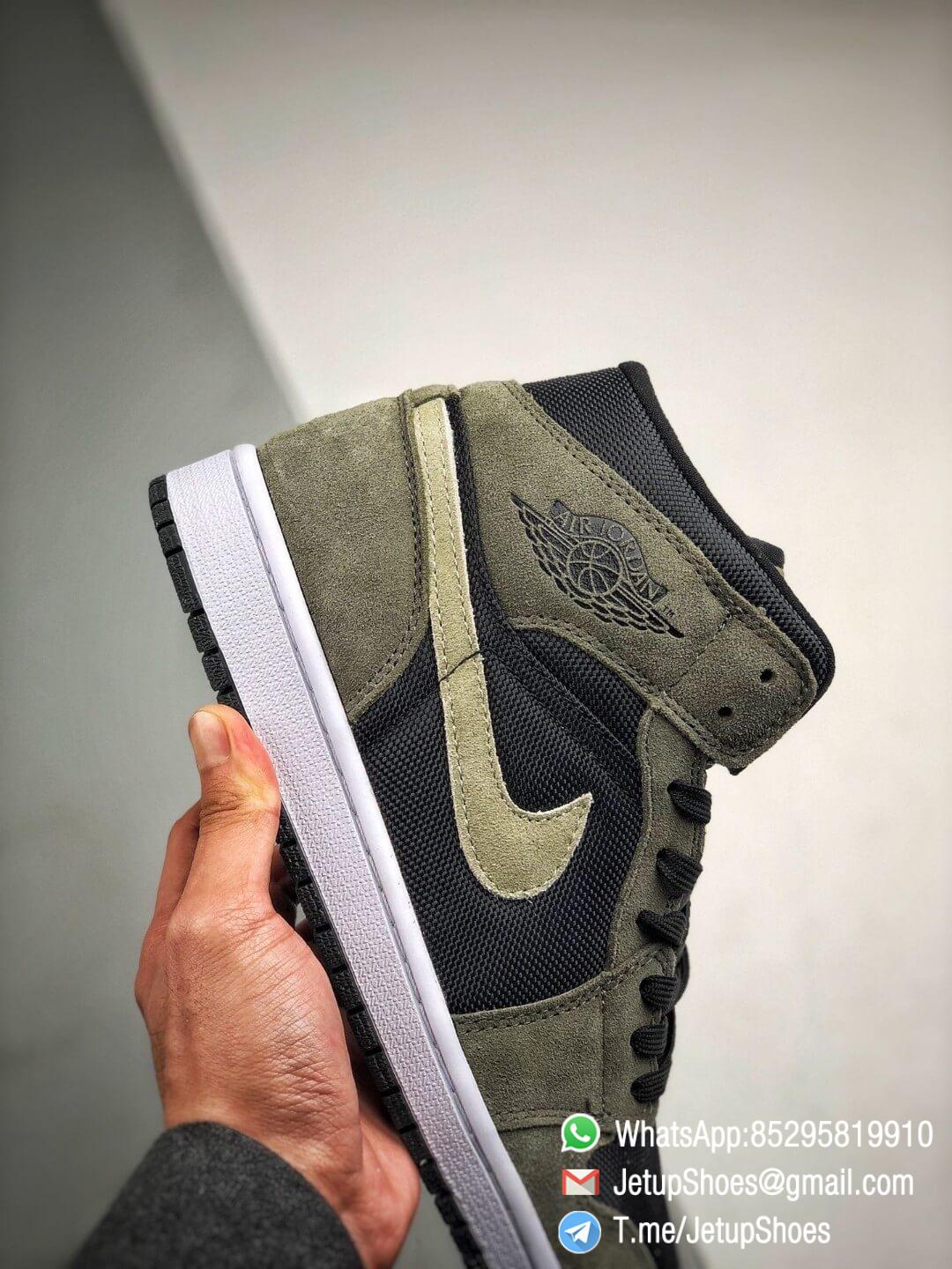 The Nike Wmns Air Jordan 1 Mid Olive Black Mesh Underlay Olive Tan Suede Overlay Repshoes 05