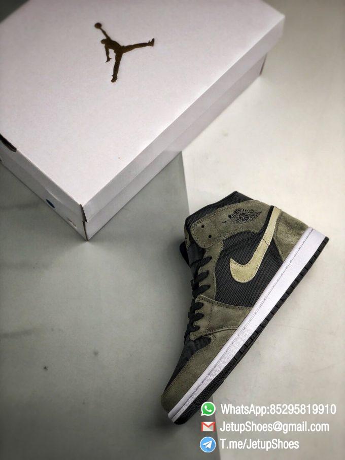 The Nike Wmns Air Jordan 1 Mid Olive Black Mesh Underlay Olive Tan Suede Overlay Repshoes 09