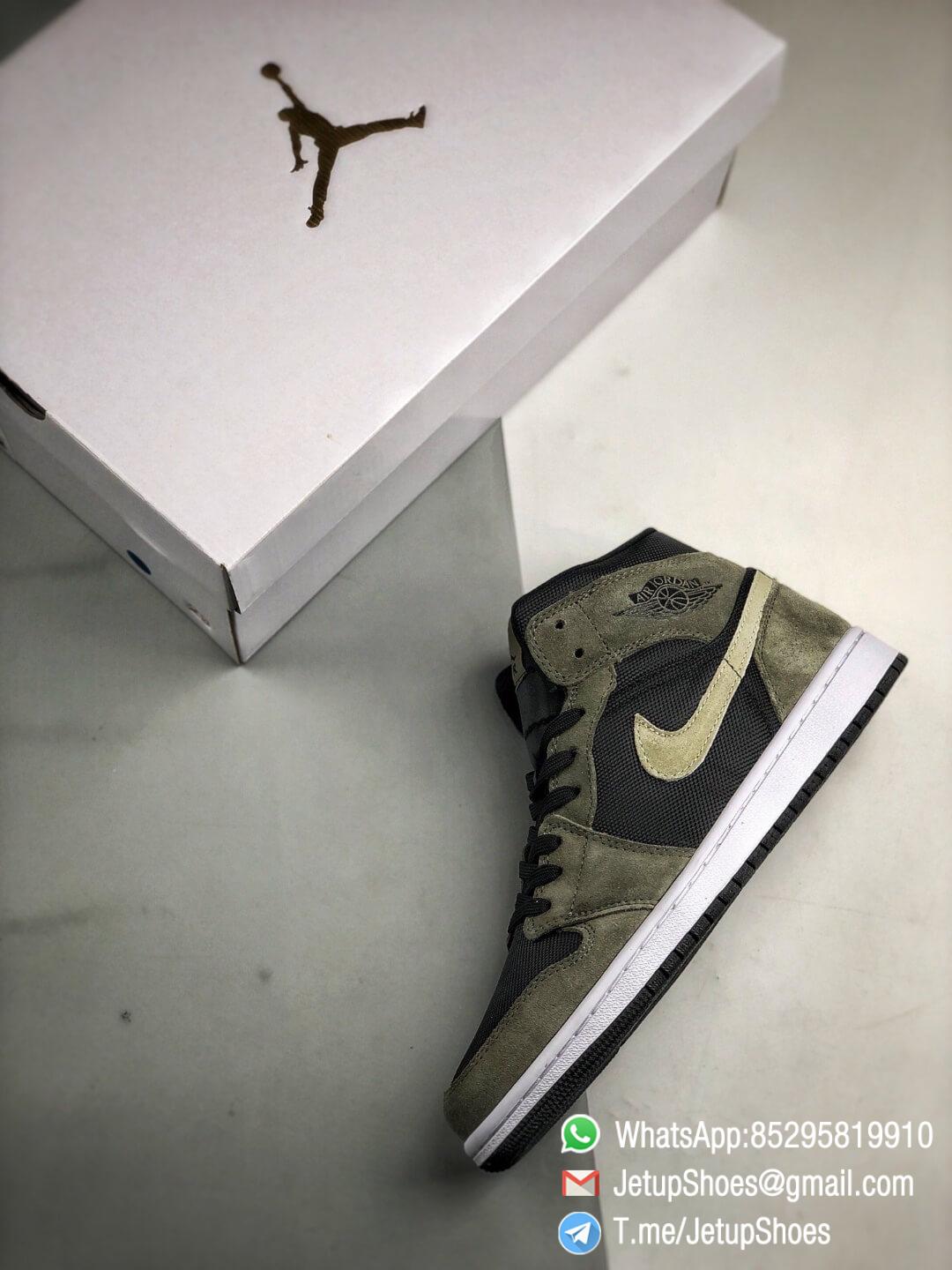 The Nike Wmns Air Jordan 1 Mid Olive Black Mesh Underlay Olive Tan Suede Overlay Repshoes 09