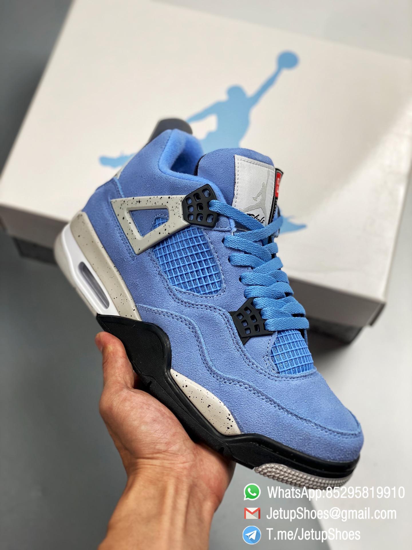 Air Jordan 4 Retro University Blue Suede Upper Tech Grey SKU CT8527 400 Top Rep Snkrs 01