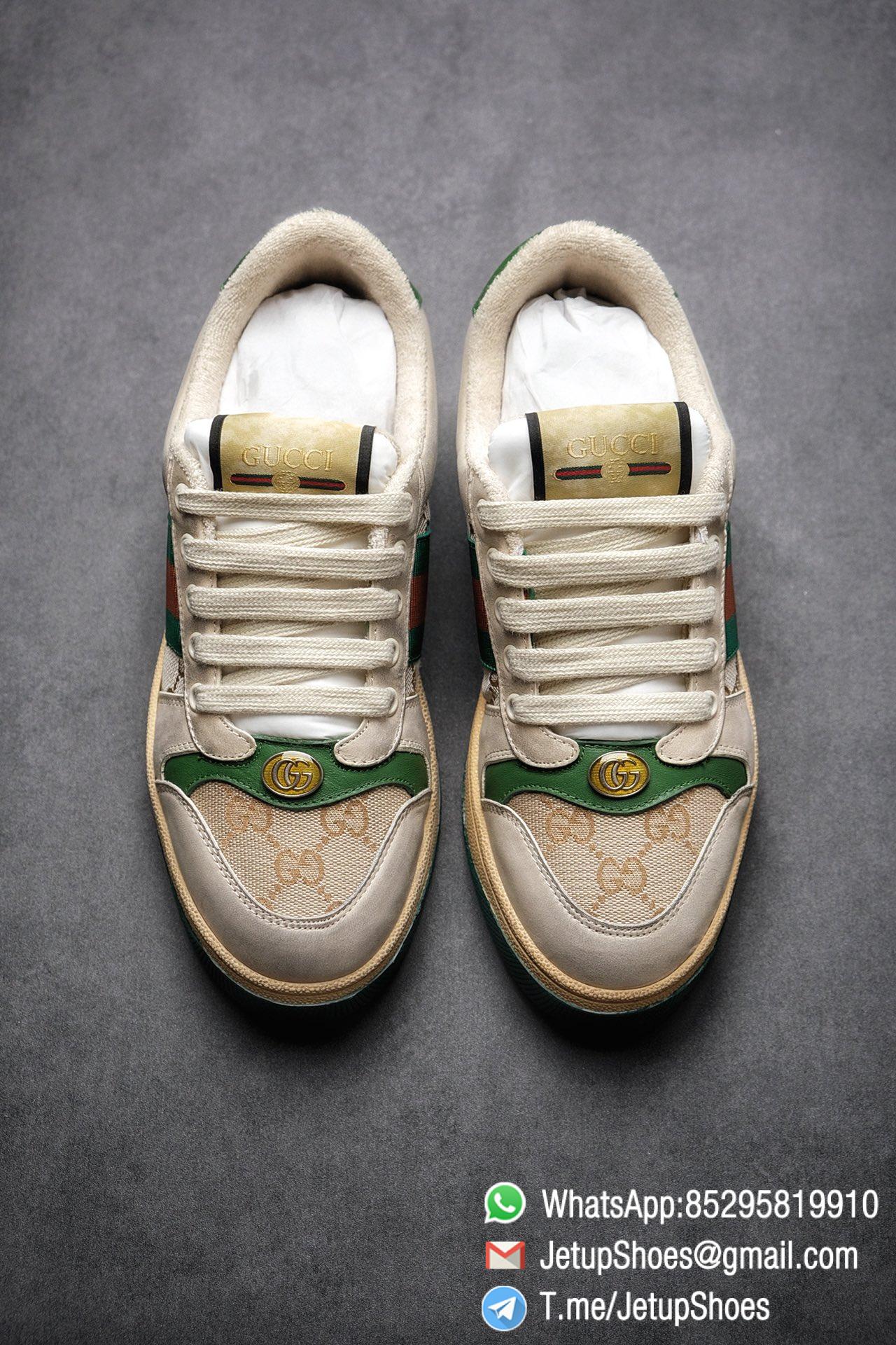 Gucci Distressed Screener Leather Low-Top Sneaker for Women Green and Orange Web with Vintage Effect Sneakers 02 Gucci,Distressed Screener Sneaker,Screener Leather Sneaker,Low-Top,Screener Leather Sneaker Low-Top Sneaker, Gucci Vintage Green and Orange Effect Sneakers