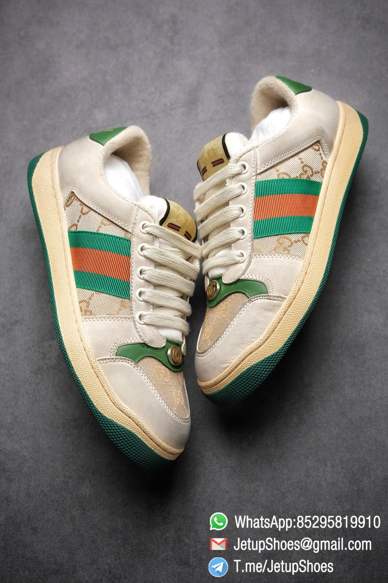 Gucci Distressed Screener Leather Low-Top Sneaker for Women Green and Orange Web with Vintage Effect Sneakers 04 Gucci,Distressed Screener Sneaker,Screener Leather Sneaker,Low-Top,Screener Leather Sneaker Low-Top Sneaker, Gucci Vintage Green and Orange Effect Sneakers