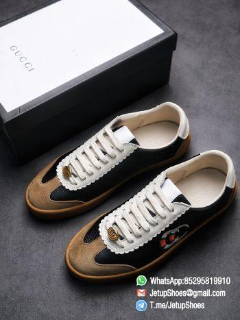 Gucci JBG Leather And Suede Mens Low top Sneaker Black Upper White Lace Guard Embroidered CC Applique Metal GG Lable Rubber Sole 01 2