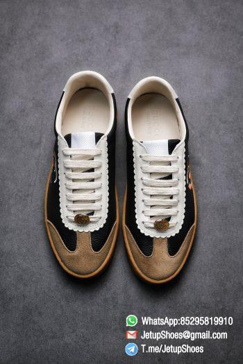 Gucci JBG Leather And Suede Mens Low top Sneaker Black Upper White Lace Guard Embroidered CC Applique Metal GG Lable Rubber Sole 02 1