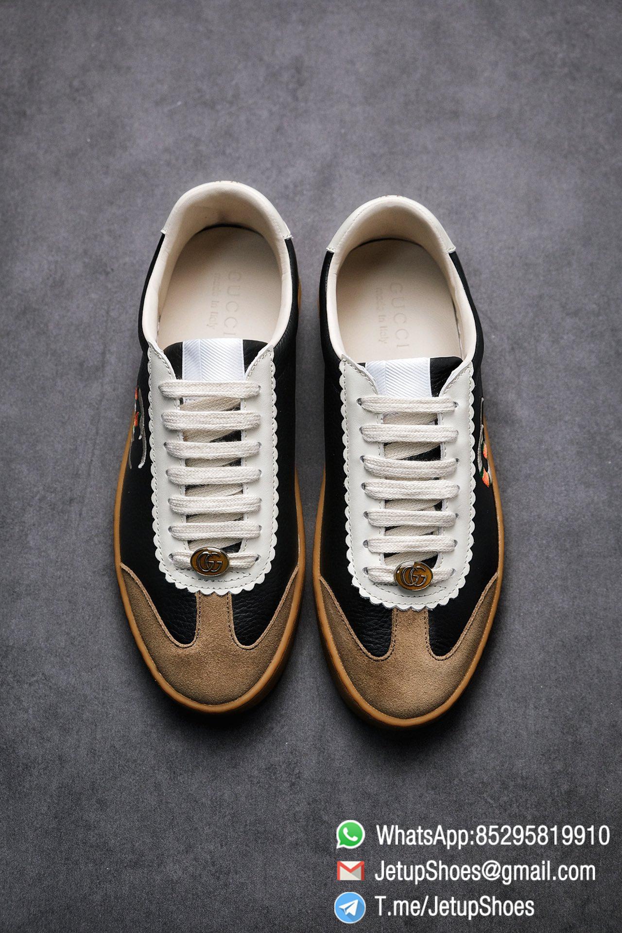 Gucci JBG Leather And Suede Mens Low top Sneaker Black Upper White Lace Guard Embroidered CC Applique Metal GG Lable Rubber Sole 02 1 Gucci JBG Leather And Suede Mens Low top Sneaker Black Upper White Lace Guard Embroidered CC Applique Metal GG Lable Rubber Sole 02 1