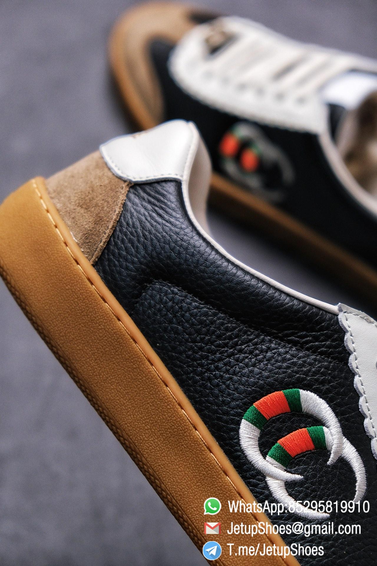 Gucci JBG Leather And Suede Mens Low top Sneaker Black Upper White Lace Guard Embroidered CC Applique Metal GG Lable Rubber Sole 05 1 Gucci JBG Leather And Suede Mens Low top Sneaker Black Upper White Lace Guard Embroidered CC Applique Metal GG Lable Rubber Sole 05 1