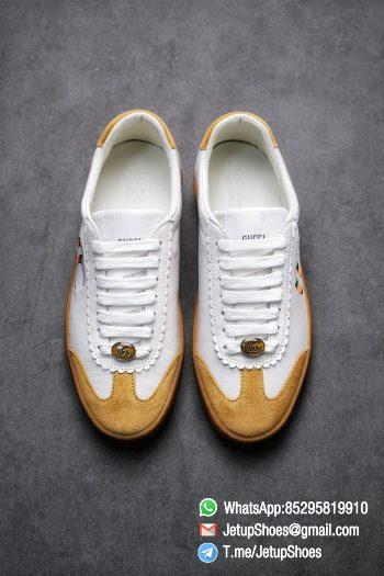 Gucci JBG Leather And Suede Mens Low top Sneaker White Upper White Green Red Embroidered Double C Applique GG Lable Rubber Sole 02