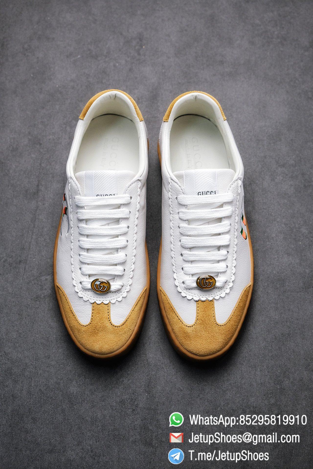 Gucci JBG Leather And Suede Mens Low top Sneaker White Upper White Green Red Embroidered Double C Applique GG Lable Rubber Sole 02 Gucci JBG Leather And Suede Mens Low top Sneaker White Upper White Green Red Embroidered Double C Applique GG Lable Rubber Sole 02