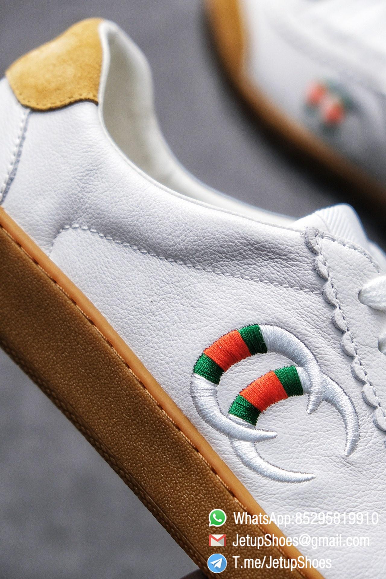 Gucci JBG Leather And Suede Mens Low top Sneaker White Upper White Green Red Embroidered Double C Applique GG Lable Rubber Sole 03 Gucci JBG Leather And Suede Mens Low top Sneaker White Upper White Green Red Embroidered Double C Applique GG Lable Rubber Sole 03