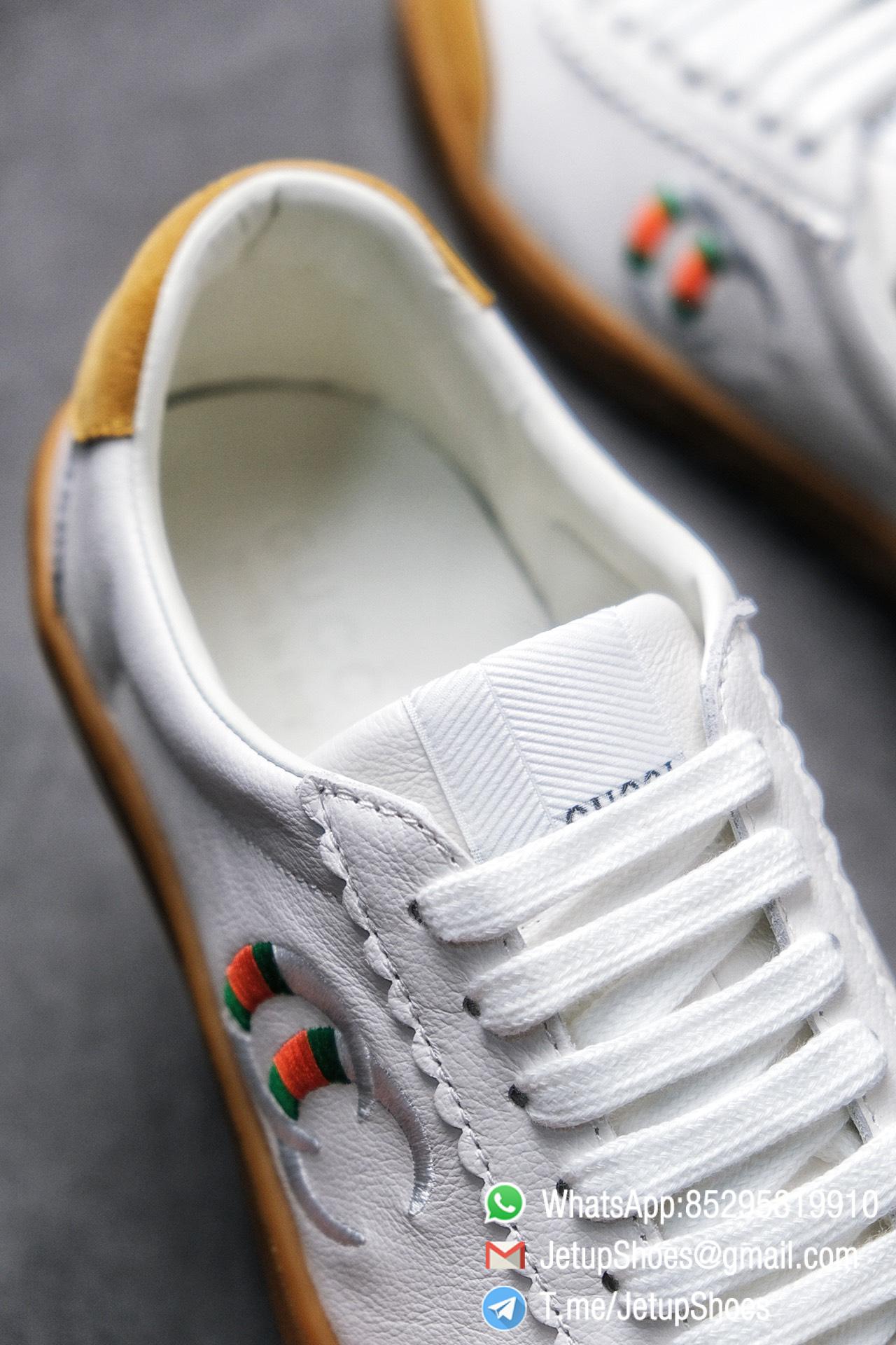 Gucci JBG Leather And Suede Mens Low top Sneaker White Upper White Green Red Embroidered Double C Applique GG Lable Rubber Sole 05