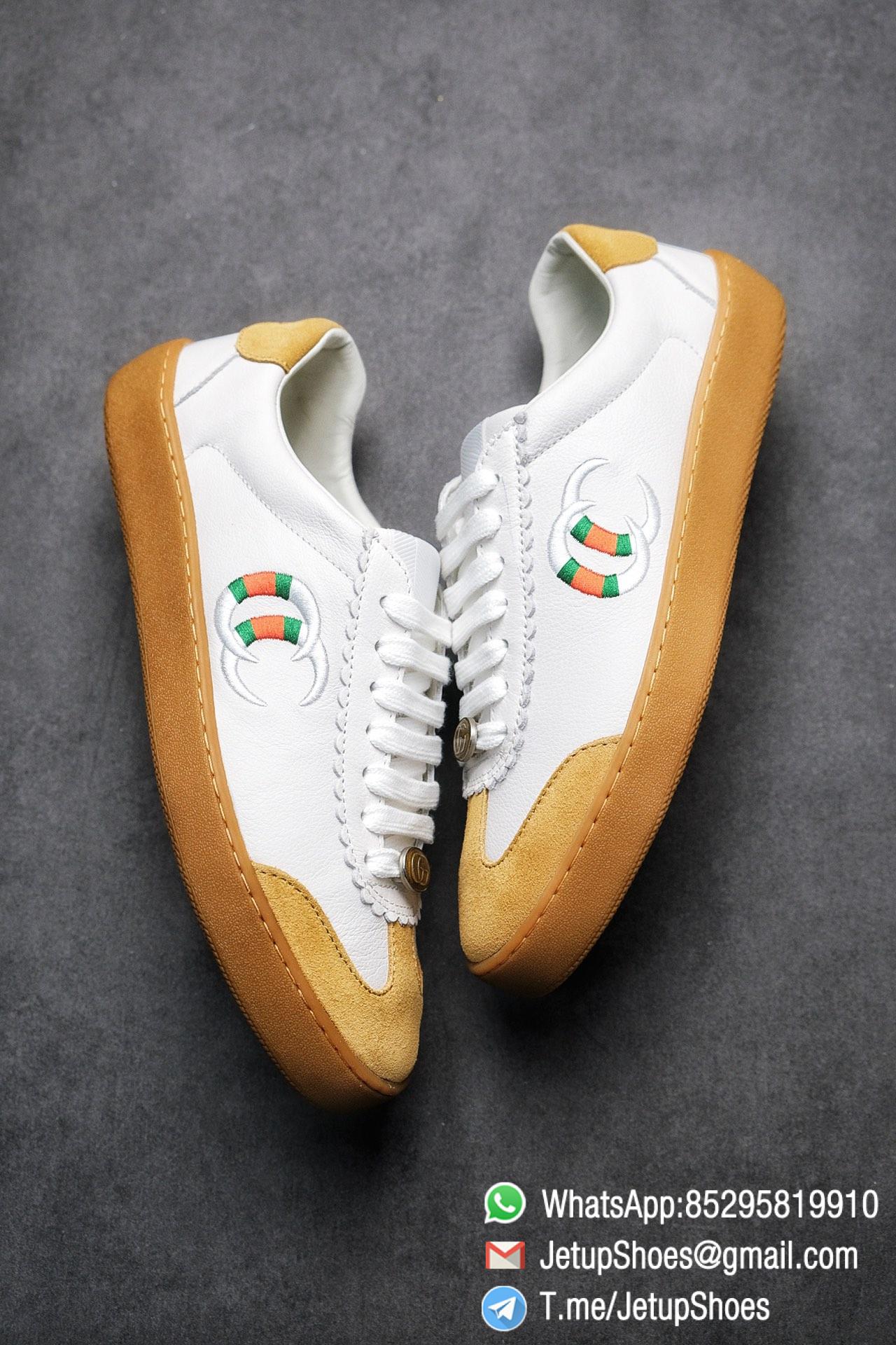 Gucci JBG Leather And Suede Mens Low top Sneaker White Upper White Green Red Embroidered Double C Applique GG Lable Rubber Sole 08 Gucci JBG Leather And Suede Mens Low top Sneaker White Upper White Green Red Embroidered Double C Applique GG Lable Rubber Sole 08