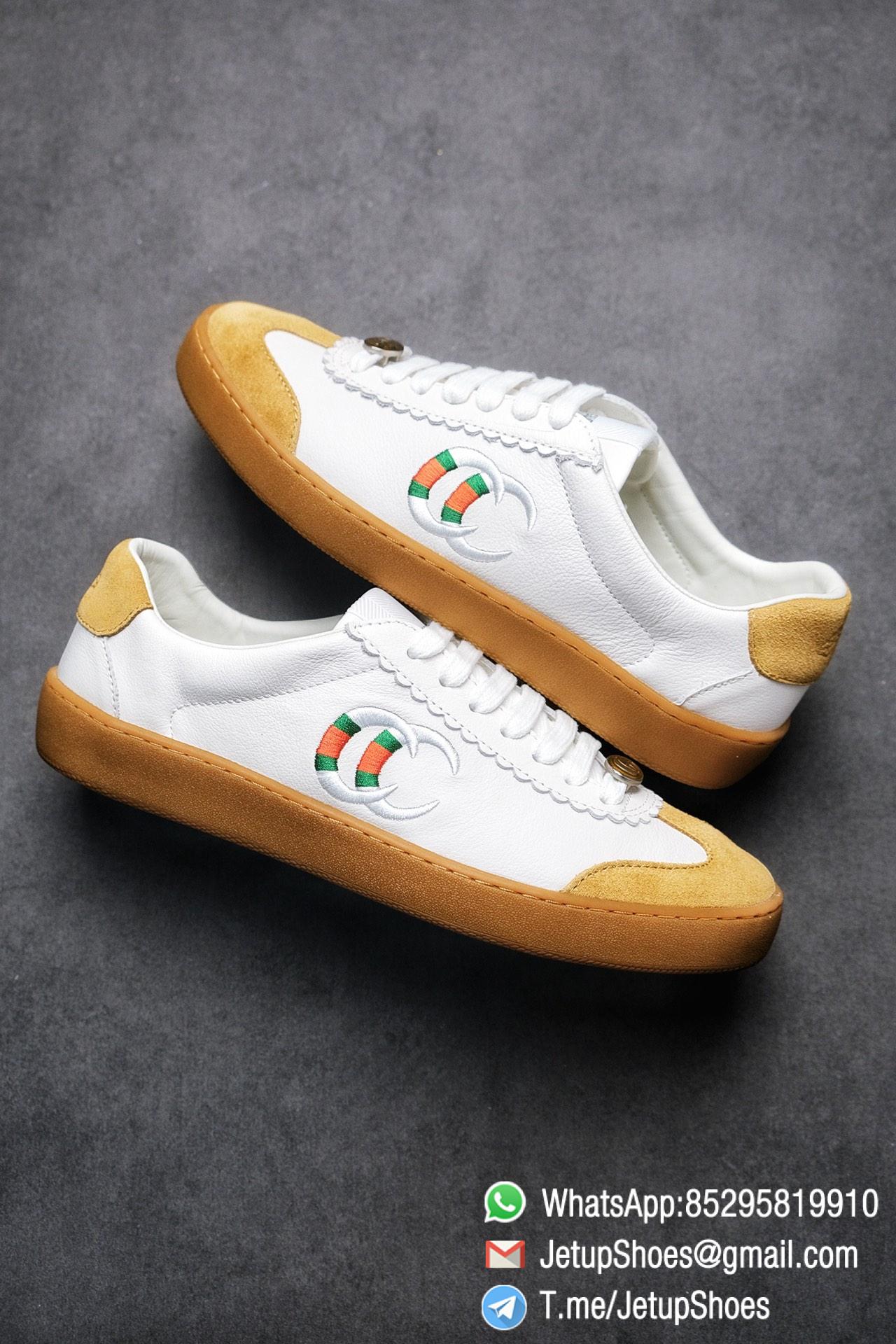 Gucci JBG Leather And Suede Mens Low top Sneaker White Upper White Green Red Embroidered Double C Applique GG Lable Rubber Sole 09 Gucci JBG Leather And Suede Mens Low top Sneaker White Upper White Green Red Embroidered Double C Applique GG Lable Rubber Sole 09