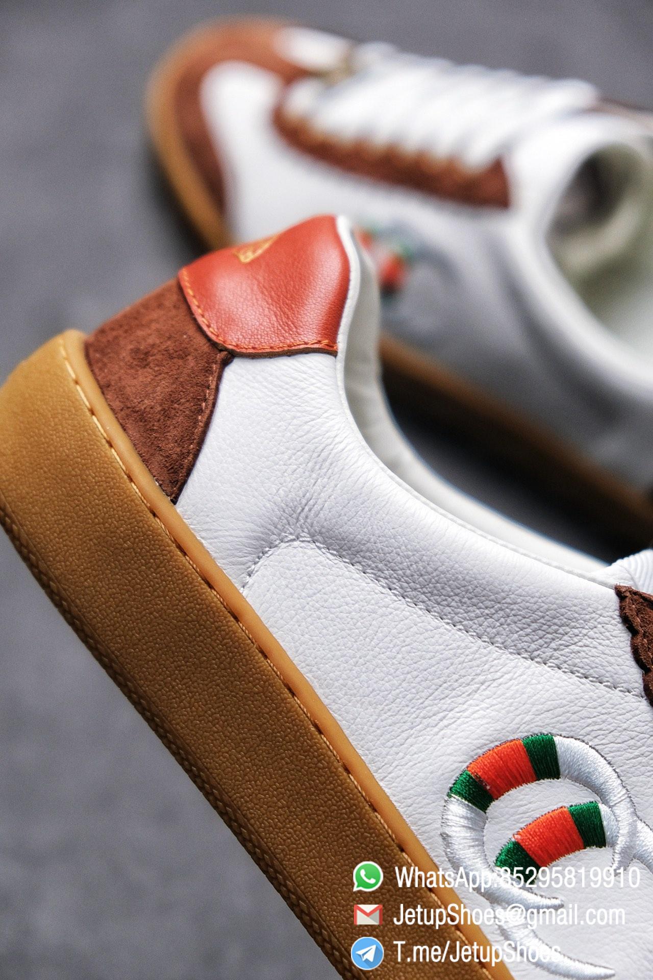 Gucci JBG Leather And Suede Sneaker Brown White Upper Lace Guard White Green Red Embroidered GG Rubber Sole 04