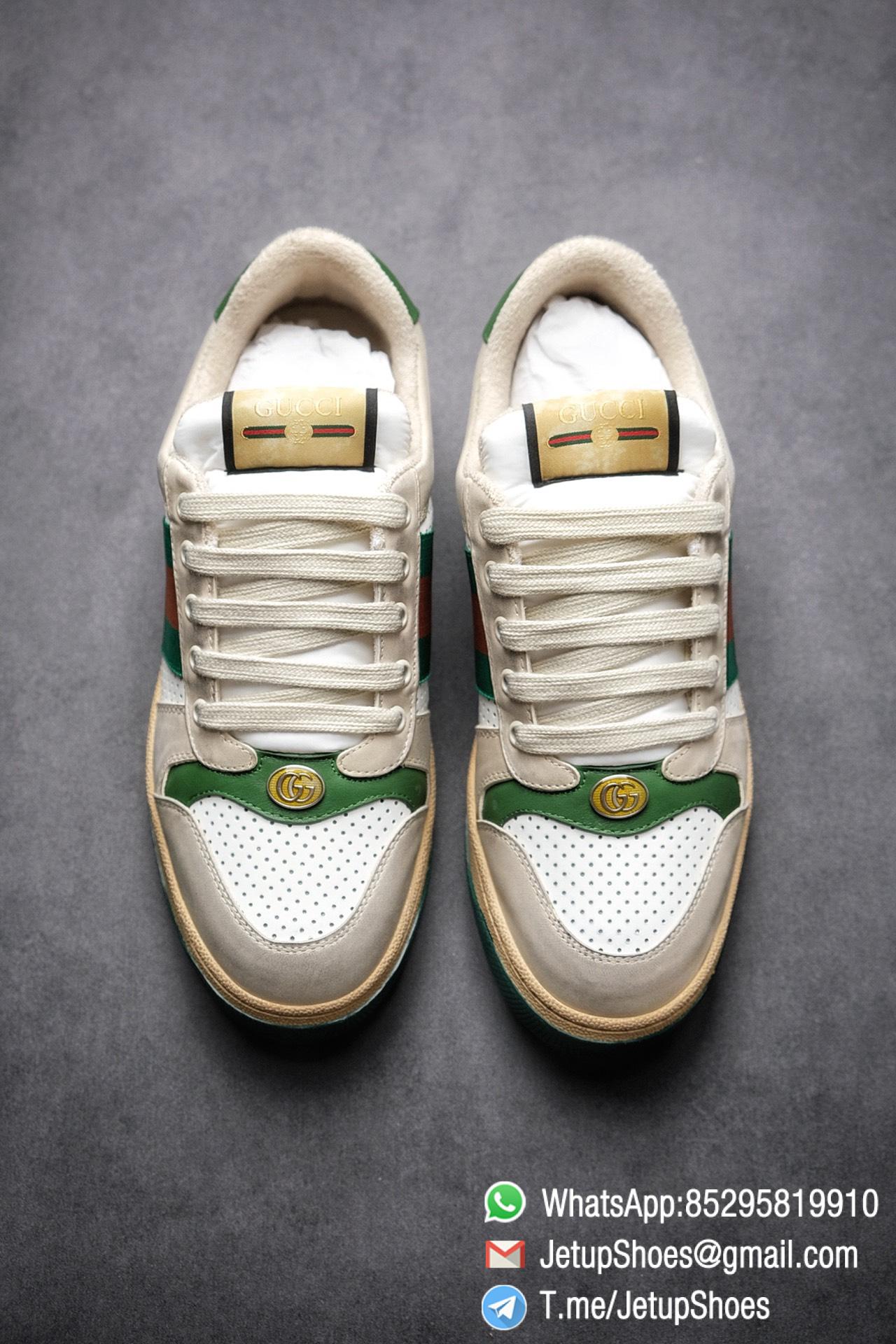 Gucci,Screener Leather Sneaker,Low-Top,Screener Leather Sneaker Low-Top Sneaker,Gucci Vintage Green and Orange Effect Sneakers