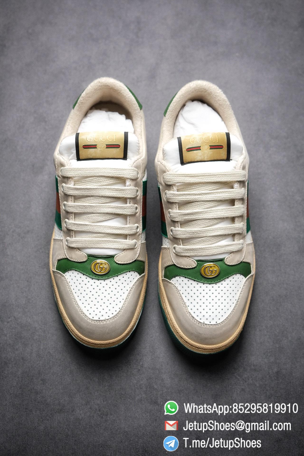 Gucci Screener Leather Low-Top Sneaker for Men Green and Orange Web with Vintage Effect Sneakers 02 Gucci,Screener Leather Sneaker,Low-Top,Screener Leather Sneaker Low-Top Sneaker,Gucci Vintage Green and Orange Effect Sneakers