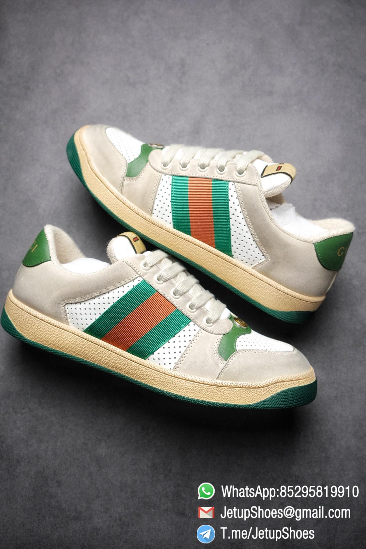 Gucci,Screener Leather Sneaker,Low-Top,Screener Leather Sneaker Low-Top Sneaker,Gucci Vintage Green and Orange Effect Sneakers