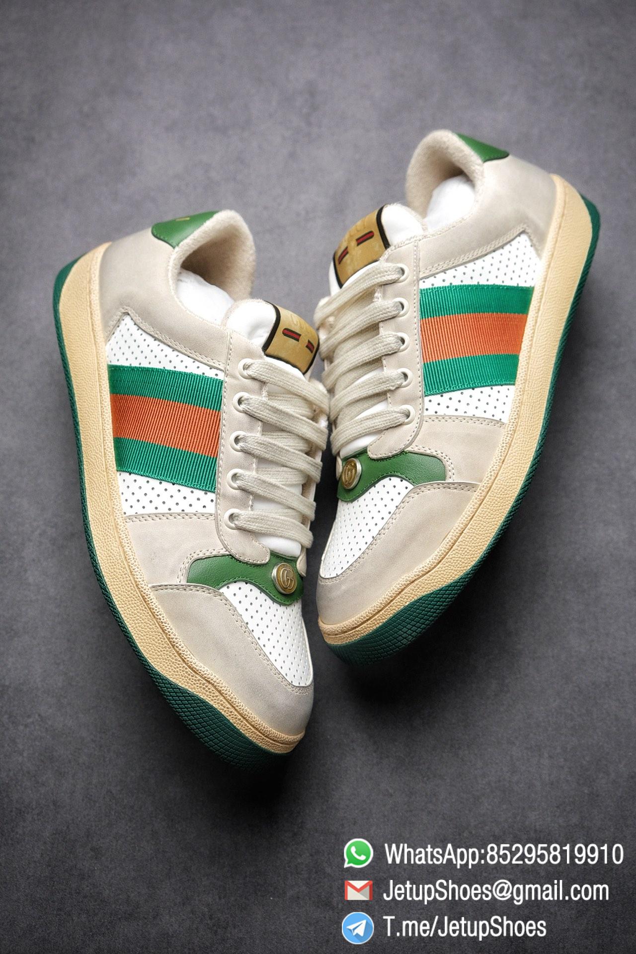 Gucci,Screener Leather Sneaker,Low-Top,Screener Leather Sneaker Low-Top Sneaker,Gucci Vintage Green and Orange Effect Sneakers