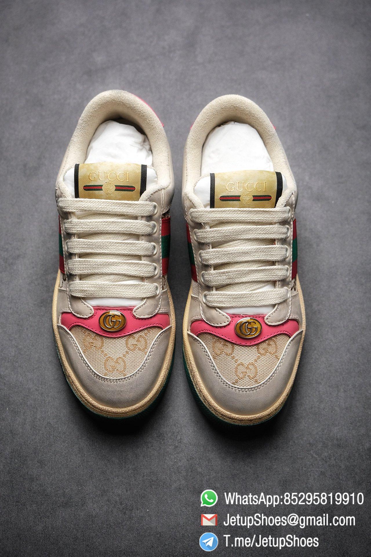 Gucci Women's Screener leather sneaker Butter Leather with Beige & Ebony Original GG Canvas Vintage Sneakers 02